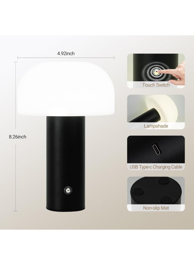Portable cordless table lamp in a modern black design, 5200mAh battery lasting 24-49 hours, touch control for 3 color temperatures (warm 3000K, natural 4500K, white 6000K) and dimming, ideal for the kitchen, bedroom, camping or as a gift. - Image 5
